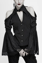 Black Off The Shoulder Trumpet Sleeves Sexy Womens Gothic Blouse